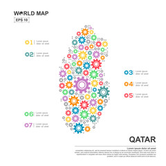 Map Of Qatar Infographic design template with gear chain