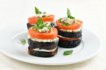 Appetizers with eggplant and tomato