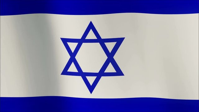Realistic 3d seamless looping Israel flag waving in the wind.