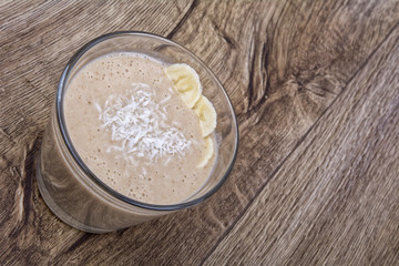 Chocolate drink with coconut and banana
