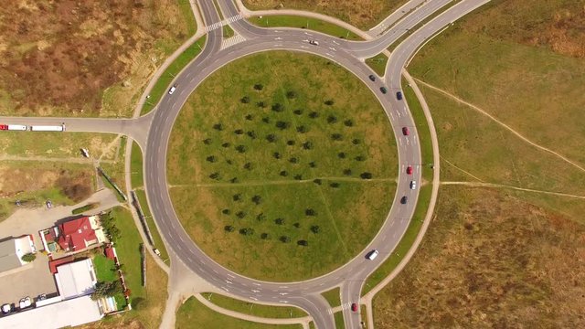 Aerial view of roundabout in Pilsen, Czech republic, Central Europe. Environmental concept.