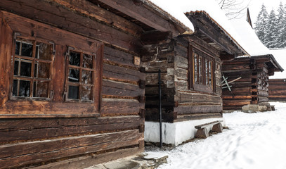 Fototapeta na wymiar Wooden cottages in Zuberec, Slovakia