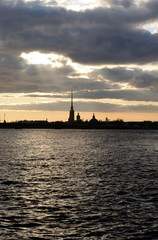Naklejka premium Peter and Paul Fortress and Neva river at sunset.
