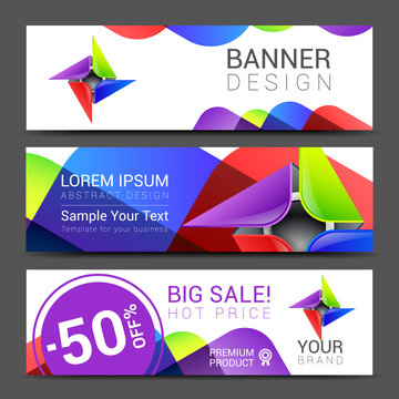 set of horizontal banners with abstract full color logo