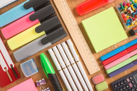 School office supplies on a desk 