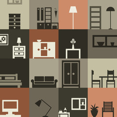 Vector furniture icons 2 - Set of sixteen isolated icons