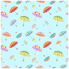 Seamless vector pattern.  Colored umbrella on white background. Creative   textures. For anniversary, birthday, party invitations. Vector illustration.