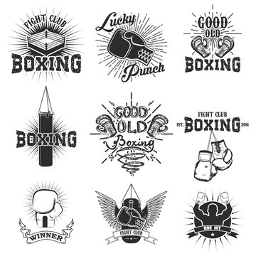 Set of the boxing club labels, emblems and design elements