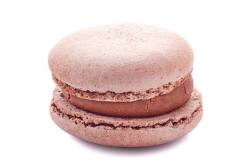 French brown macaron on white