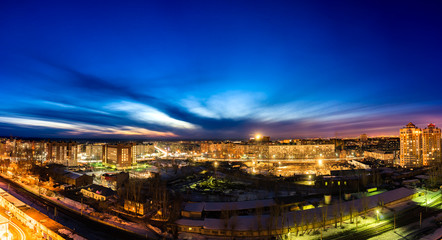 Panoramic image of the Tomsk at twillight, siberian city