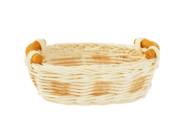 Wicker basket isolated on white background.