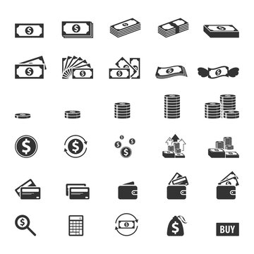 Money and coin icon set,Vector EPS10.