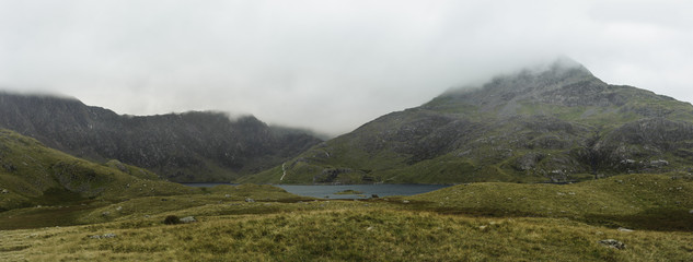 Snowdon Horseshoe mountain landscape with low level clouds and f