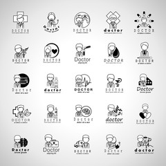 Fototapeta na wymiar Doctors And Medical Workers Icons Set-Isolated On Gray Background-Vector Illustration,Graphic Design.Collection Of Professional Medical Persons,Physician, Chemist Staff. For Web, Websites, Templates