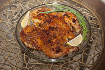 Fried chicken. Chicken tobacco or chicken tapaka. Georgian cuisi
