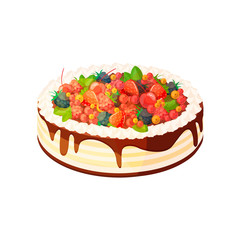 Cake with berries and fruits on a white background. Vector illustration of baking. Isolated vector illustration on white background