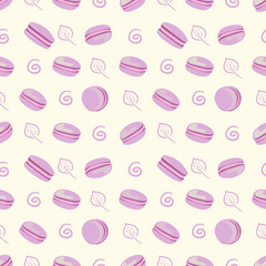 Purple macaroon seamless pattern.Purple color macaroon-cookies on white background. Vector illustration  for web, mobile and print.