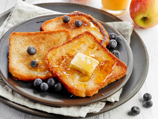 French toast with butter and honey