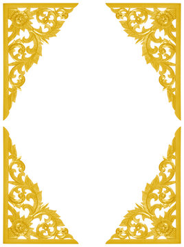 Pattern of wood carve gold paint frame for decoration on white b