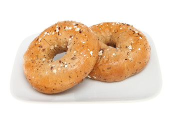 Brown bread bagels on a plate