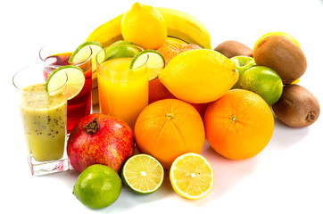 Assortment of exotic fruits isolated on white