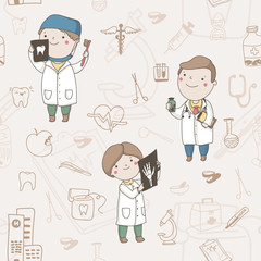 Vector pattern with medical objects and characters - 107087017