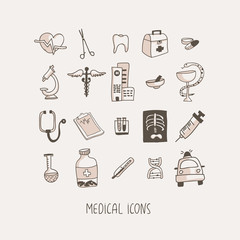 Medical hand drawn vector icons set