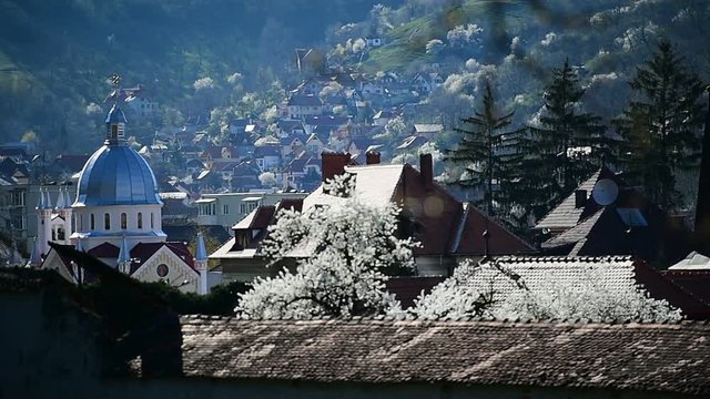 Springtime scene with Schei district in the old town of Brasov city in Romania