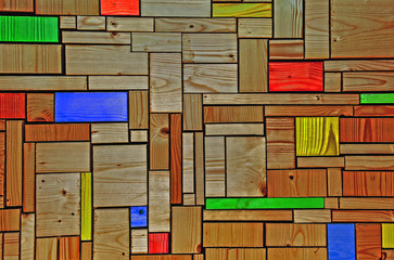 Wood blocks grid - background texture, different color pieces.
