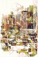 Naklejka premium abstract grunge of cityscape,illustration painting