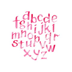 Hand drawn watercolor pink calligraphic font. Watercolor letters.watercolor alphabet. Vector illustration