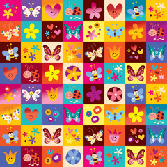 cute butterflies ladybugs flowers nature pattern