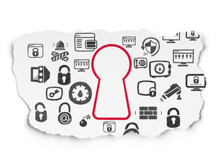 Privacy concept: Keyhole on Torn Paper background