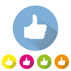 thumbs up hand,like concept social vector flat icon set long shadow illustration