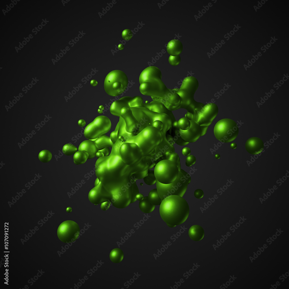 Poster abstract 3d rendering of chaotic liquid in empty space. background with dynamic fluid splash. design