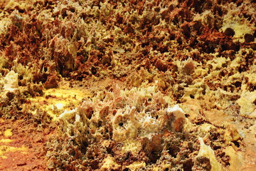 Mineral crust-Dallol mountain rising 50-60 ms.over Lake Karum-Assale. Danakil-Ethiopia. 0324
