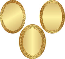 set of isolated golden oval frames