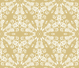 Oriental vector classic yellow and white ornament. Seamless abstract background with repeating elements