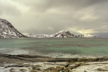 Fototapeta na wymiar Haukland Beach, Lofoten Islands, Norway