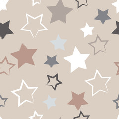 Cute vector seamless pattern . Brush strokes, stars.  Endless texture can be used for printing onto fabric or paper