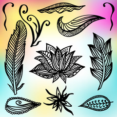 Set of Ornamental Boho Style Frames and elements. Vector illustration.