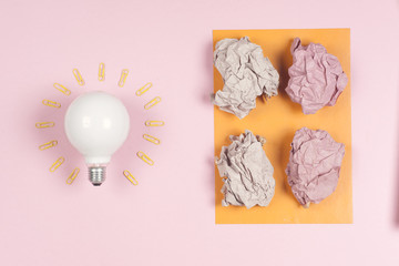 Inspiration concept crumpled paper light bulb metaphor for good idea