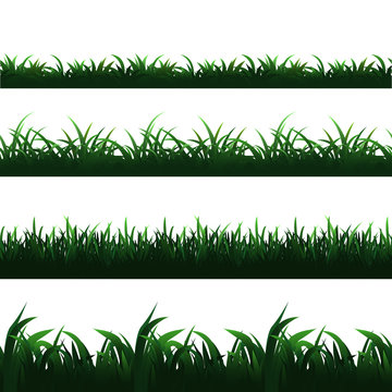 Green seamless grass borders vector set