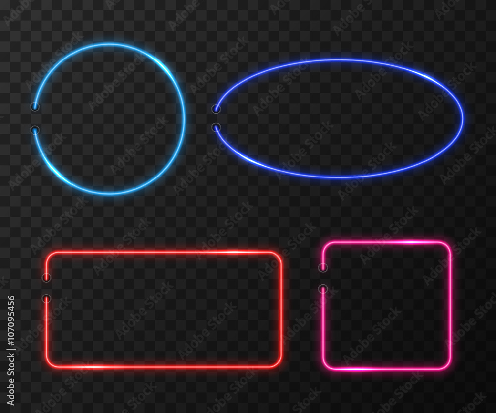 Poster neon frames vector set on black transparent background