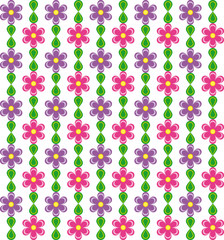 Floral pattern with pink and violet flowers on white background
