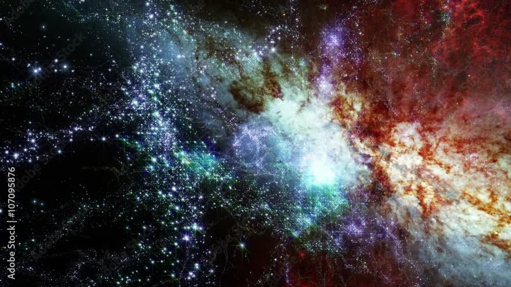 Wall mural space 2089: flying through star fields and galaxies in deep space (loop).