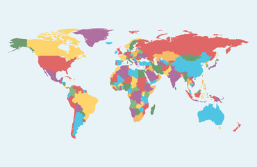 Detailed vector World map of rainbow colors.
