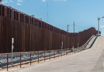 Border fence in Nogales Arizona separating the United States from Nogales Sonora Mexico