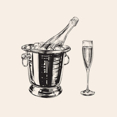 champagne bottle and glass illustration