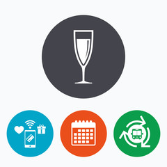 Glass of champagne sign icon. Alcohol drink.